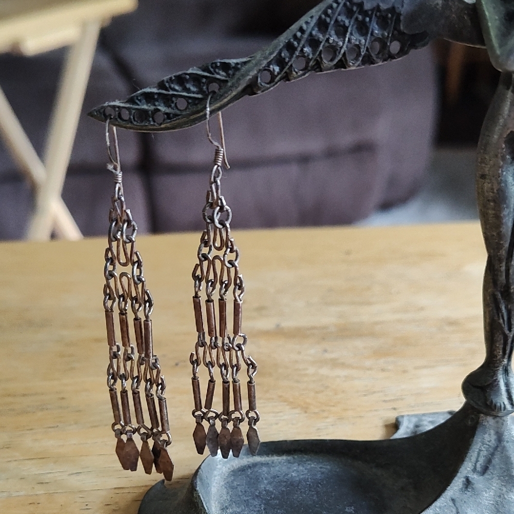 Silver Chain / Liquid Silver Hinged Dangle Earrin… - image 1